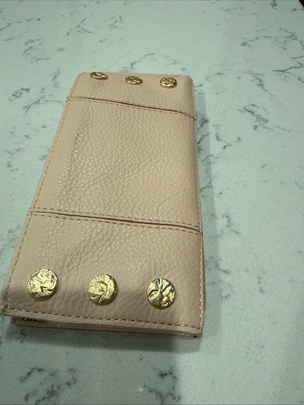Hammitt Blush Leather Snap Card Holder with Gold Buttons